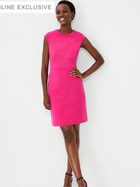 NWT Cap-Sleeve Fitted Sheath Dress in Bright Pink